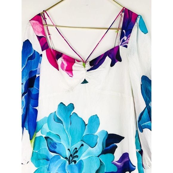 Anthropologie Maeve Printed Midi Dress Women’s Size 8 Floral Ballon Sleeve - Picture 4 of 7